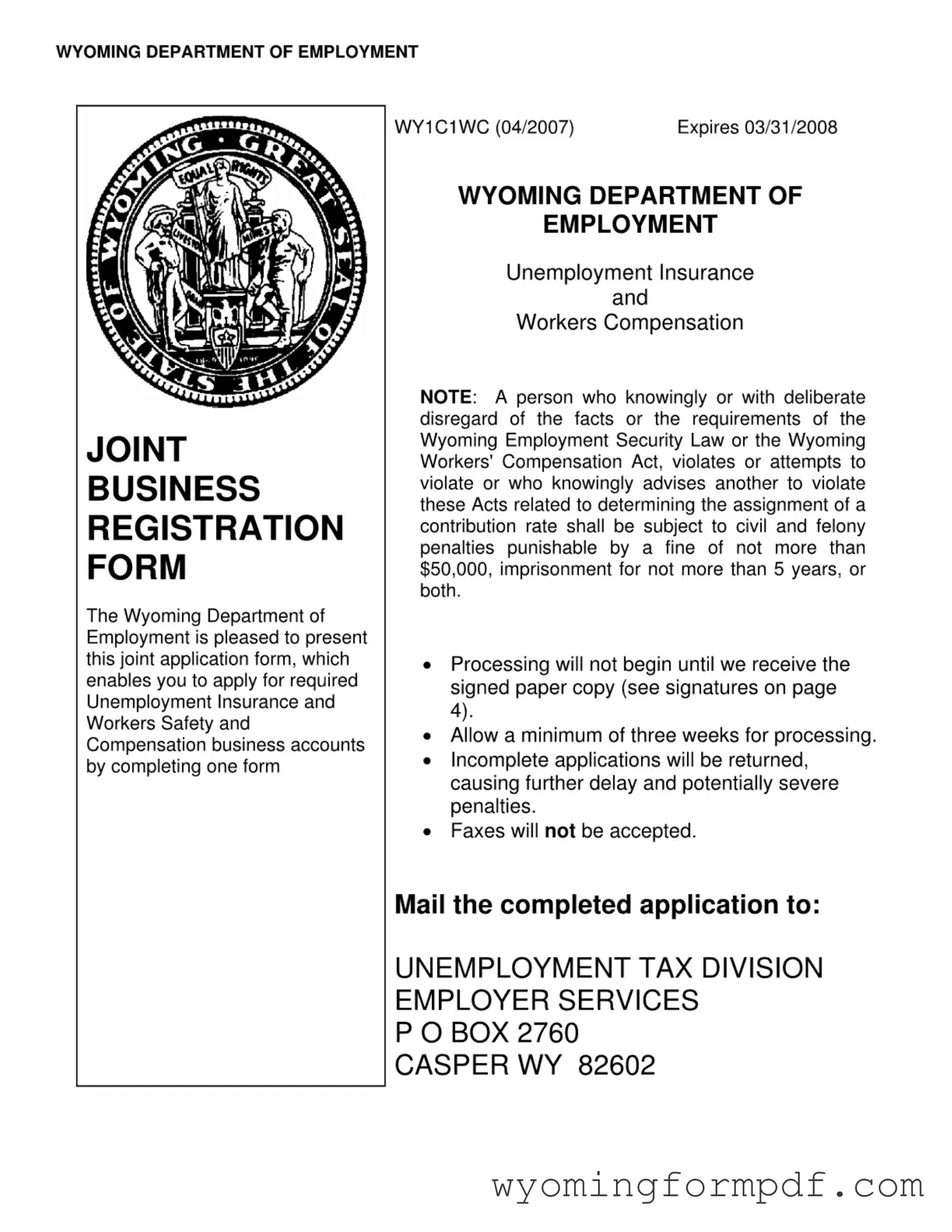 Joint Registration Wyoming Template in PDF