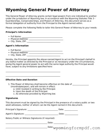 Free General Power of Attorney Form for Wyoming State