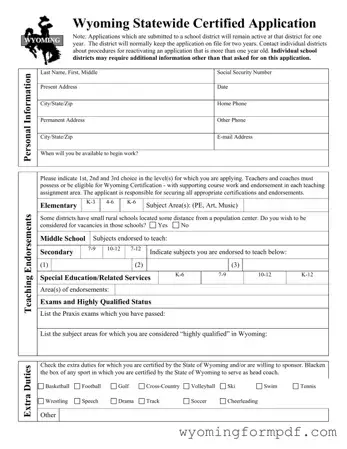 Wyoming Certified Application Template in PDF