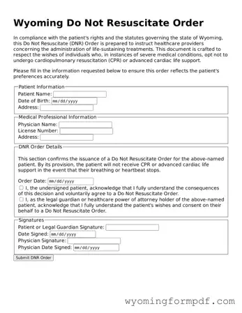 Free Do Not Resuscitate Order Form for Wyoming State