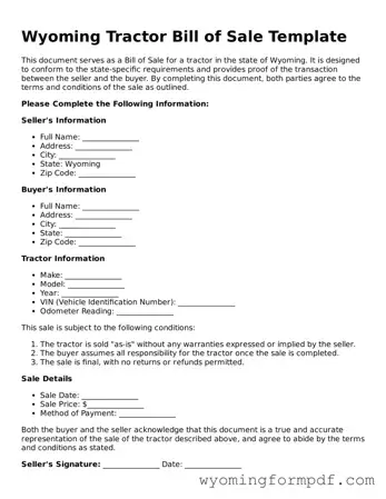Free Tractor Bill of Sale Form for Wyoming State
