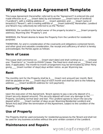 Free Lease Agreement Form for Wyoming State