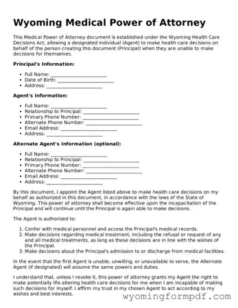 Free Medical Power of Attorney Form for Wyoming State