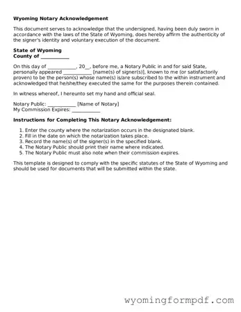 Free Notary Acknowledgement Form for Wyoming State