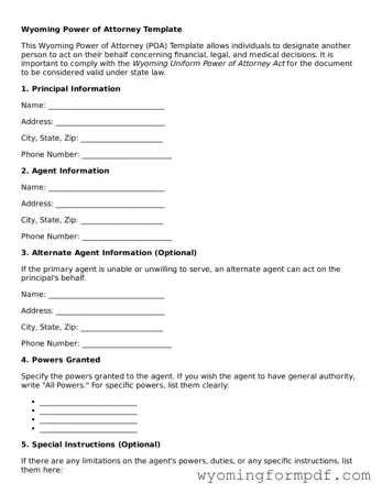 Free Power of Attorney Form for Wyoming State