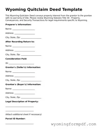 Free Quitclaim Deed Form for Wyoming State