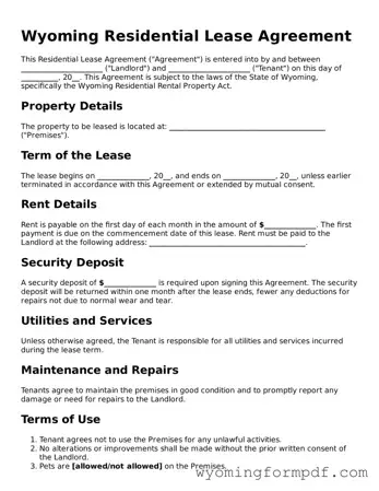 Free Residential Lease Agreement Form for Wyoming State