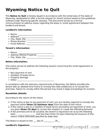 Free Notice to Quit Form for Wyoming State