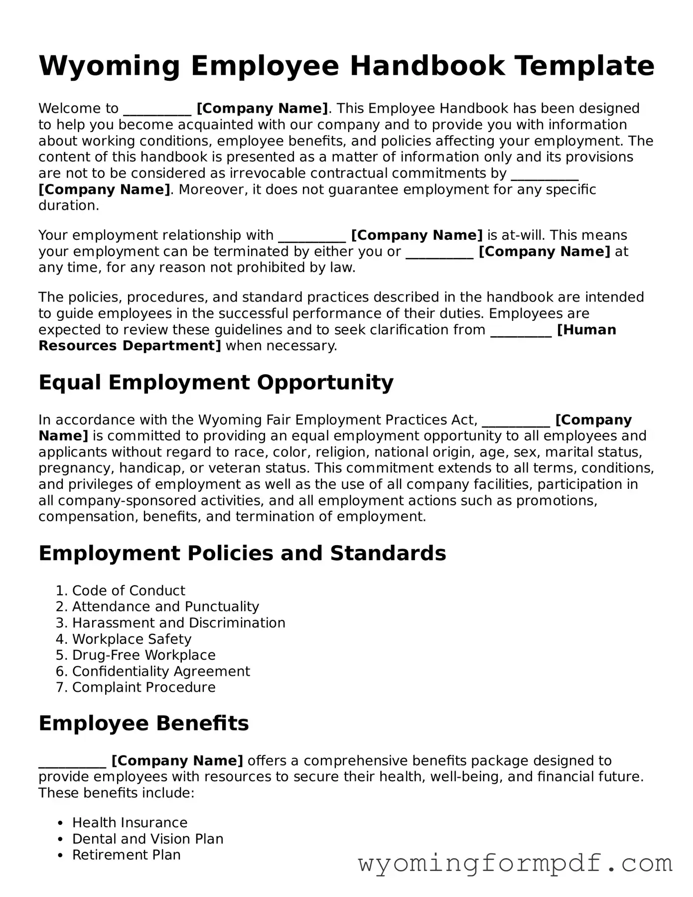 Free Employee Handbook Form for Wyoming State