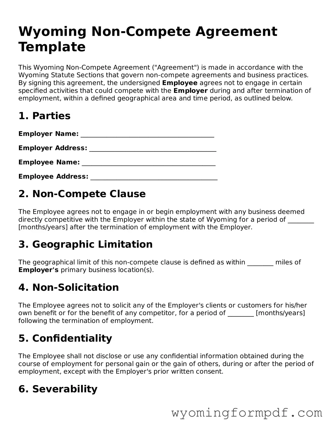 Free Non-compete Agreement Form for Wyoming State