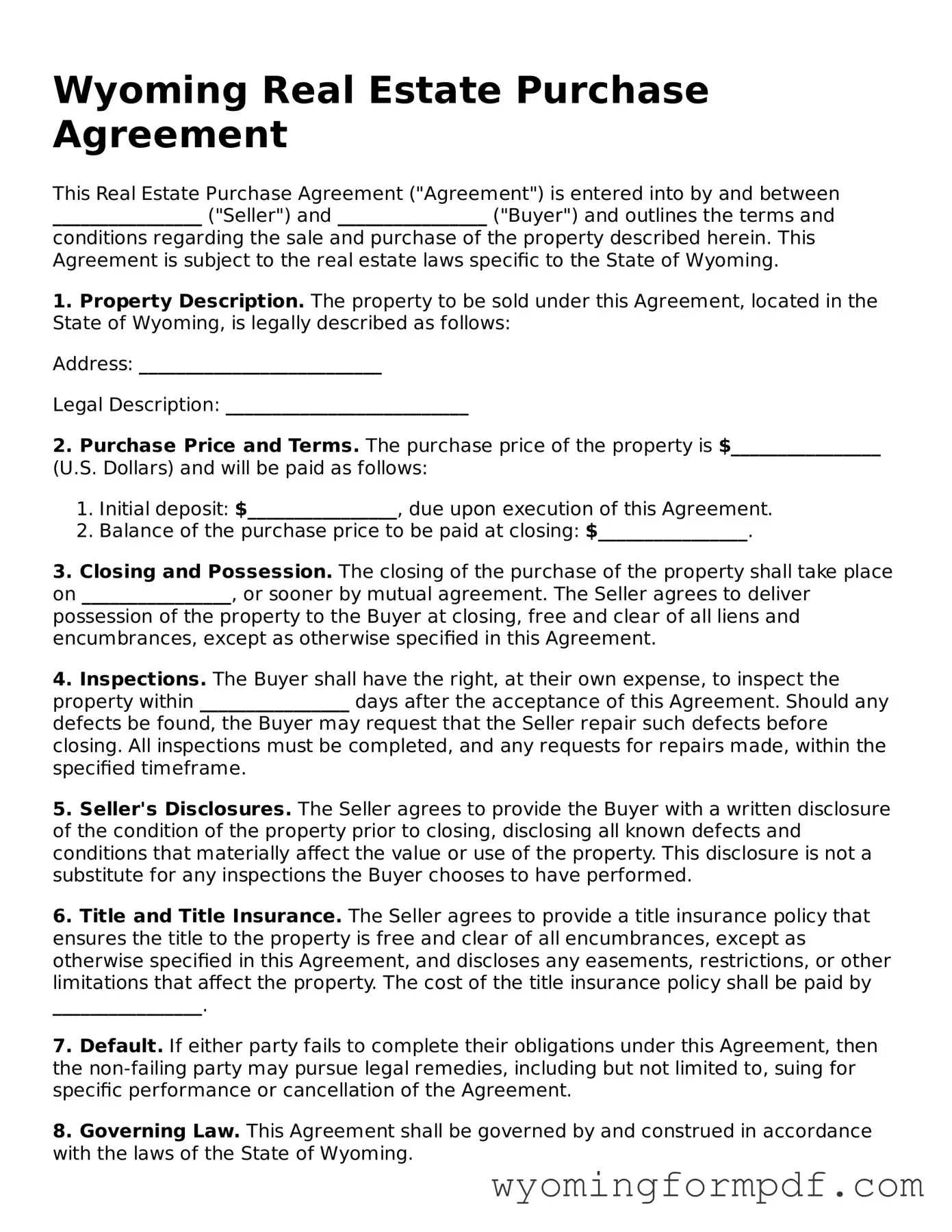 Free Real Estate Purchase Agreement Form for Wyoming State
