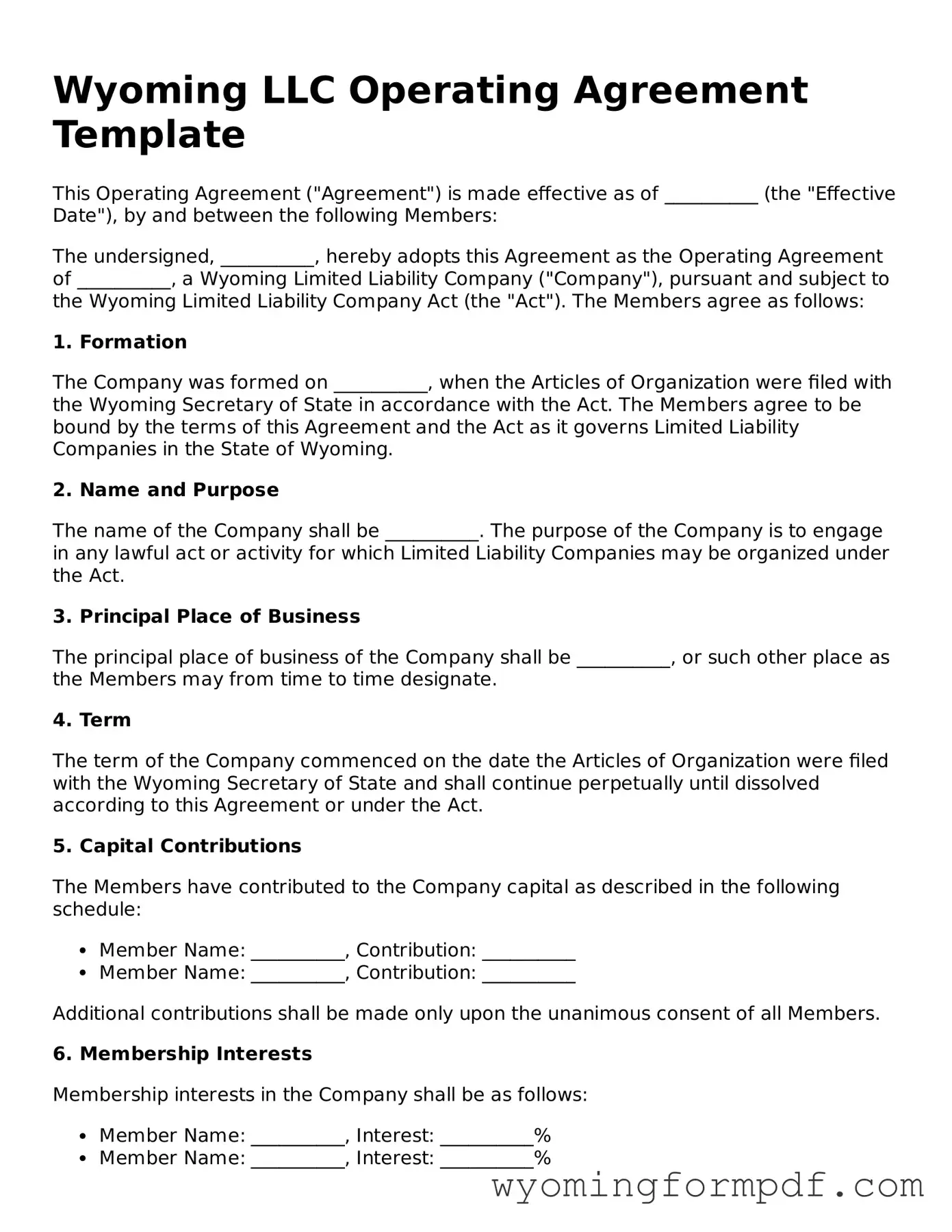 Free Operating Agreement Form for Wyoming State