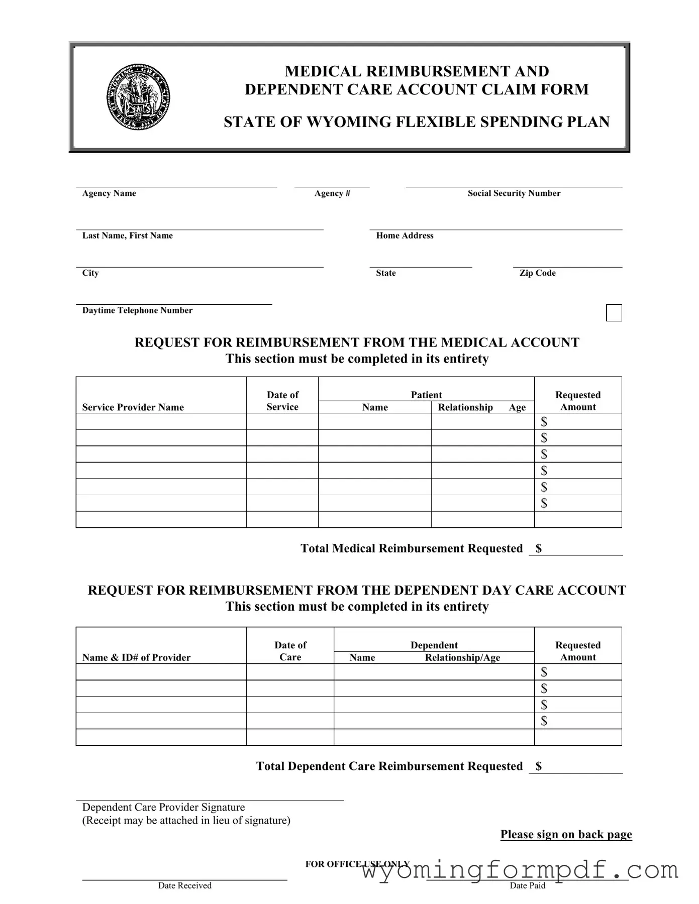 Wyoming Medical Reimbursement Template in PDF