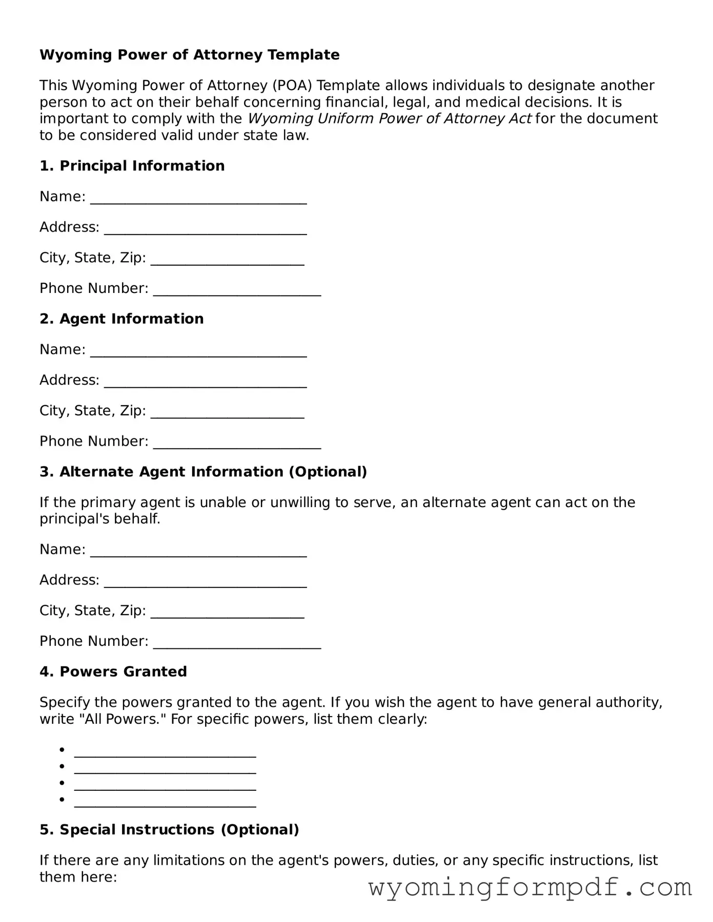 Free Power of Attorney Form for Wyoming State