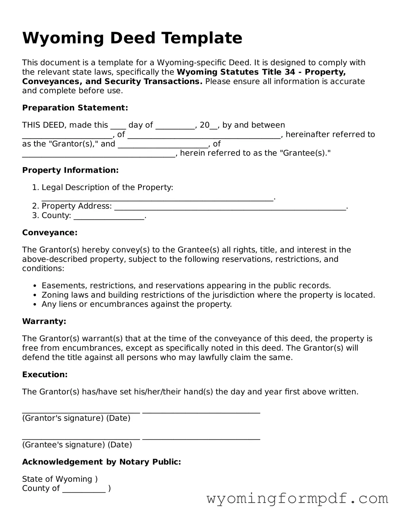 Free Deed Form for Wyoming State
