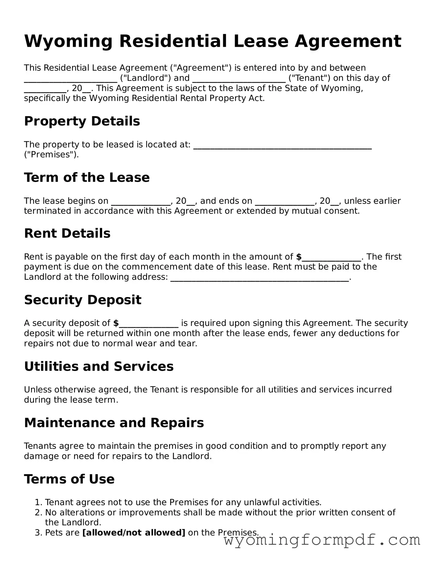 Free Residential Lease Agreement Form for Wyoming State